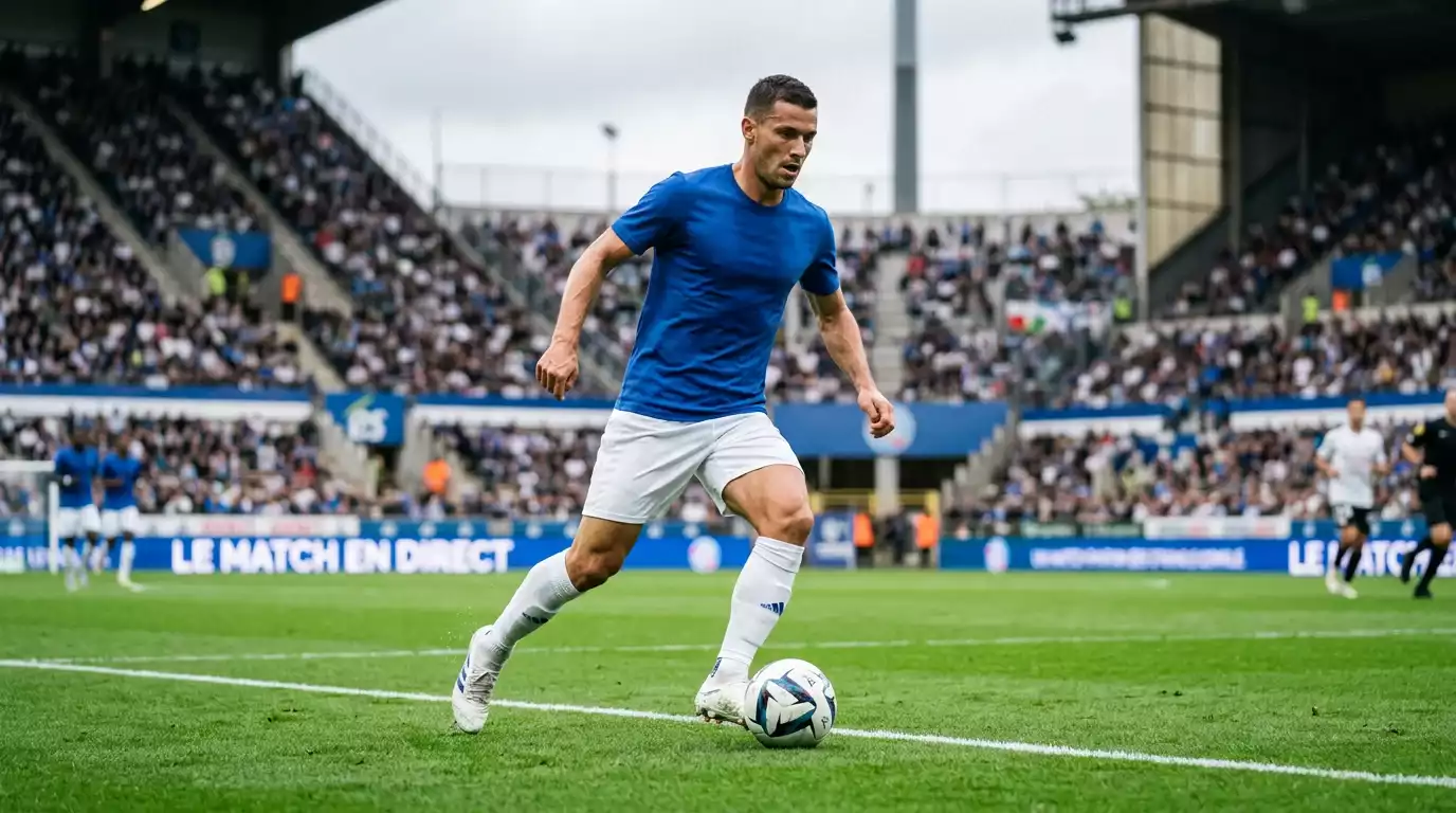 Joueur de football sur la pelouse d'un stade de Premier League pendant une rencontre de championnat