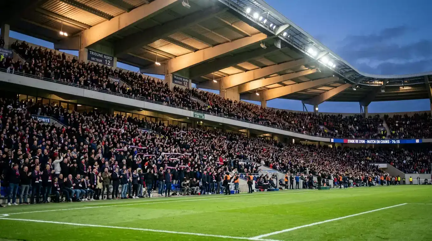 Tribunes pleines d'un stade de Premier League pendant un match du soir